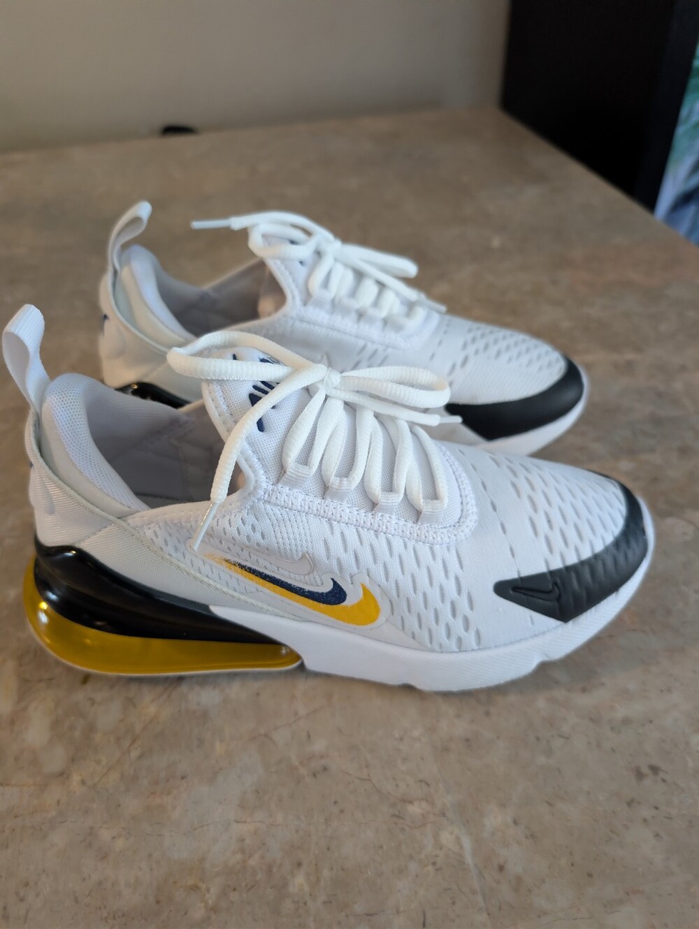 Nike Air Max 270 GS Grade School "Multi - Swoosh White /Gold" Youth Size 5.5Y